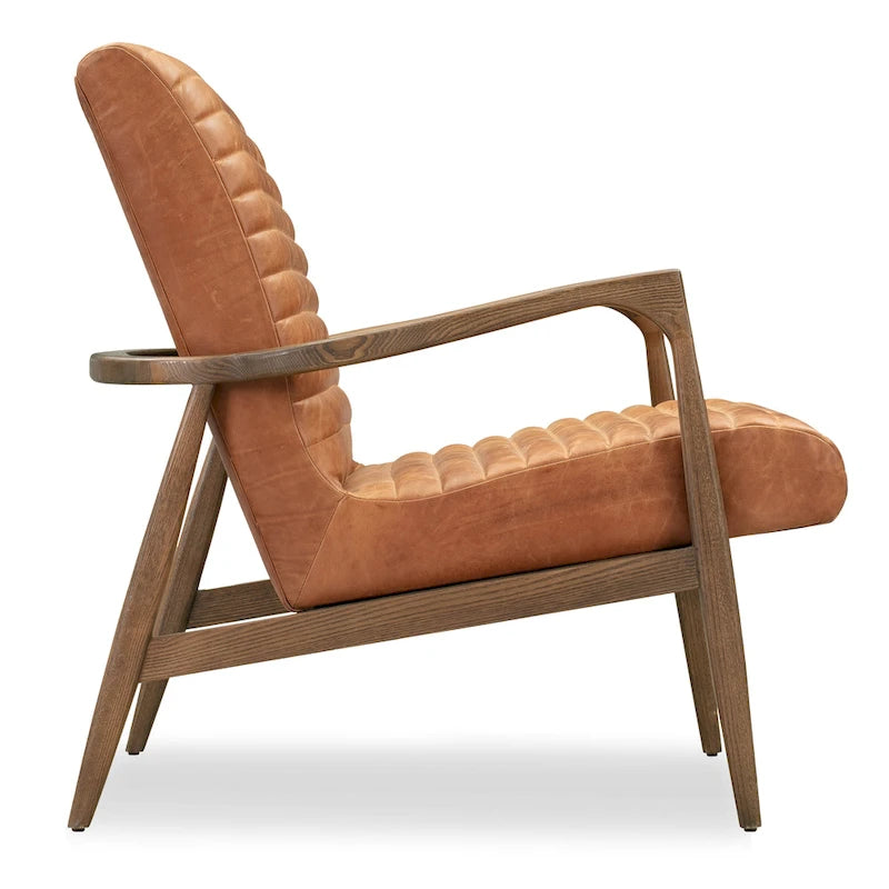 Fauteuil en cuir pleine fleur avec cadre en bois de frêne et de noyer – Bleu nuit / Cacao de Madagascar / Cognac – 1 place