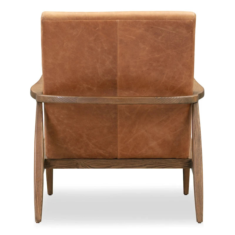 Fauteuil en cuir pleine fleur avec cadre en bois de frêne et de noyer – Bleu nuit / Cacao de Madagascar / Cognac – 1 place