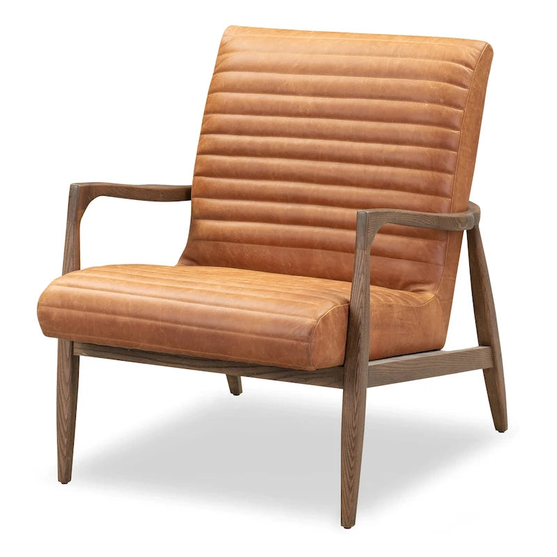 Fauteuil en cuir pleine fleur avec cadre en bois de frêne et de noyer – Bleu nuit / Cacao de Madagascar / Cognac – 1 place