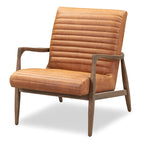 Fauteuil en cuir pleine fleur avec cadre en bois de frêne et de noyer – Bleu nuit / Cacao de Madagascar / Cognac – 1 place