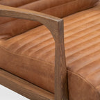 Fauteuil en cuir pleine fleur avec cadre en bois de frêne et de noyer – Bleu nuit / Cacao de Madagascar / Cognac – 1 place