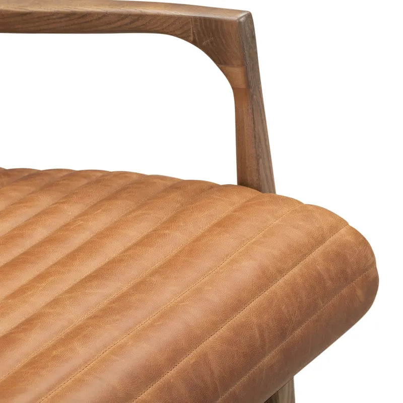 Fauteuil en cuir pleine fleur avec cadre en bois de frêne et de noyer – Bleu nuit / Cacao de Madagascar / Cognac – 1 place