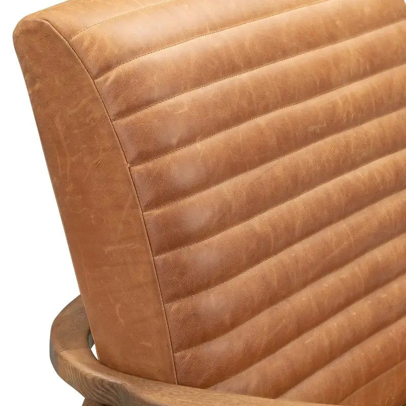 Fauteuil en cuir pleine fleur avec cadre en bois de frêne et de noyer – Bleu nuit / Cacao de Madagascar / Cognac – 1 place