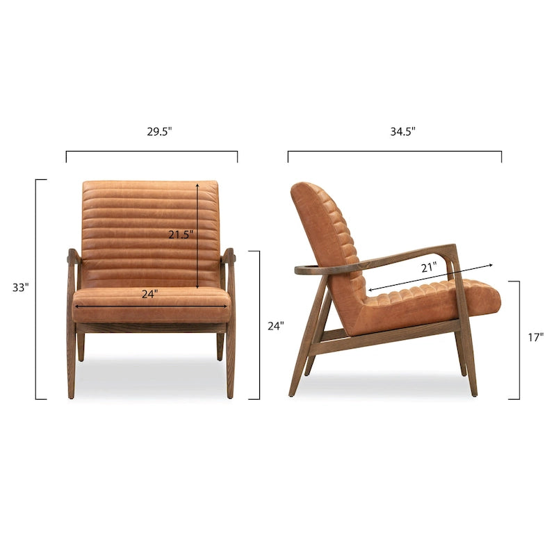 Fauteuil en cuir pleine fleur avec cadre en bois de frêne et de noyer – Bleu nuit / Cacao de Madagascar / Cognac – 1 place