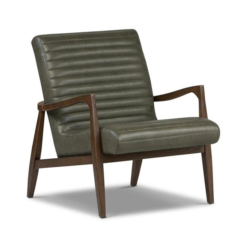 Fauteuil en cuir pleine fleur avec cadre en bois de frêne et de noyer – Bleu nuit / Cacao de Madagascar / Cognac – 1 place
