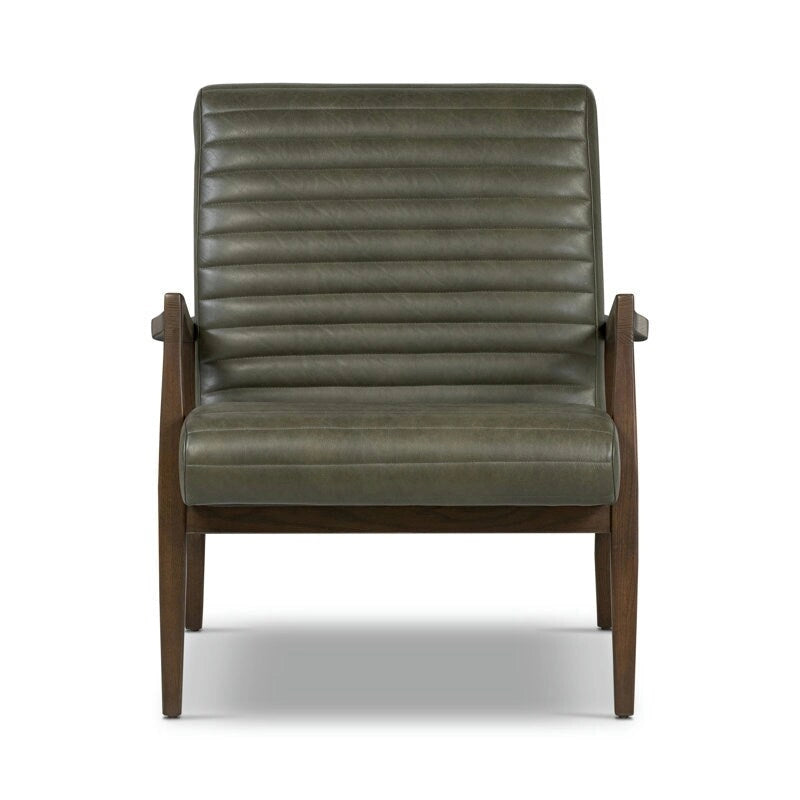 Fauteuil en cuir pleine fleur avec cadre en bois de frêne et de noyer – Bleu nuit / Cacao de Madagascar / Cognac – 1 place