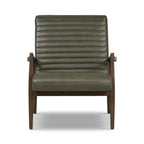 Fauteuil en cuir pleine fleur avec cadre en bois de frêne et de noyer – Bleu nuit / Cacao de Madagascar / Cognac – 1 place