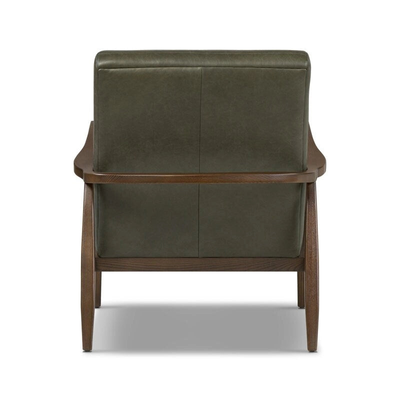 Fauteuil en cuir pleine fleur avec cadre en bois de frêne et de noyer – Bleu nuit / Cacao de Madagascar / Cognac – 1 place