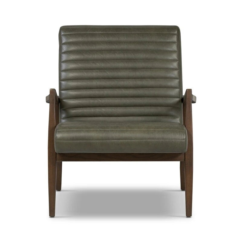 Fauteuil en cuir pleine fleur avec cadre en bois de frêne et de noyer – Bleu nuit / Cacao de Madagascar / Cognac – 1 place