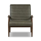 Fauteuil en cuir pleine fleur avec cadre en bois de frêne et de noyer – Bleu nuit / Cacao de Madagascar / Cognac – 1 place