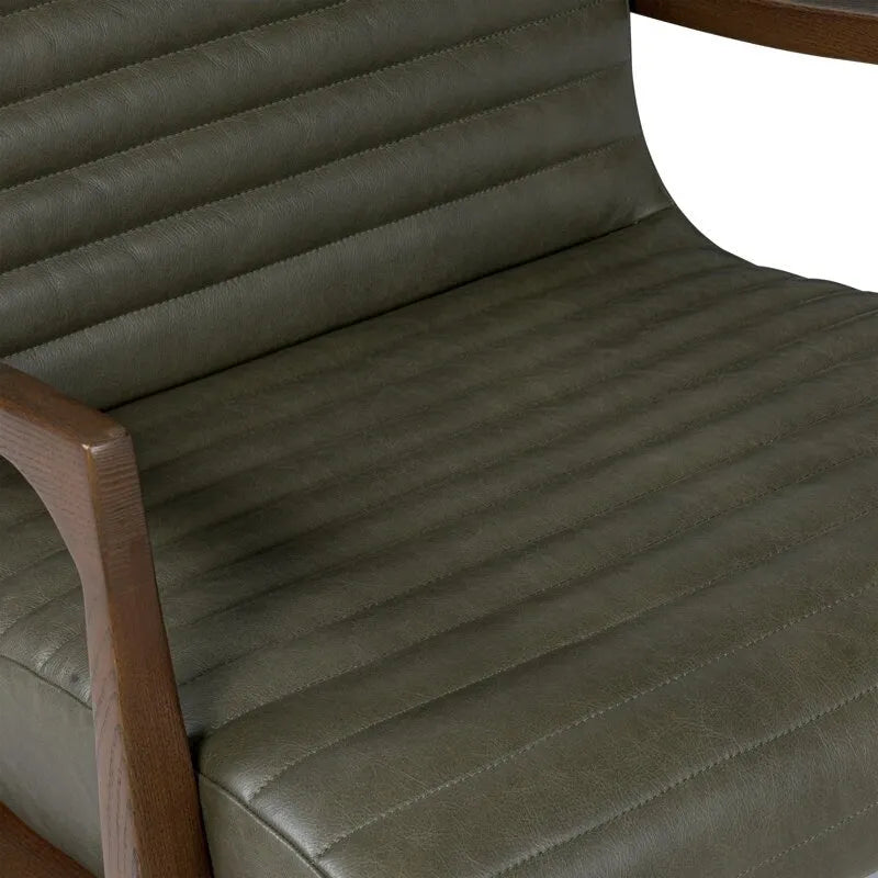 Fauteuil en cuir pleine fleur avec cadre en bois de frêne et de noyer – Bleu nuit / Cacao de Madagascar / Cognac – 1 place