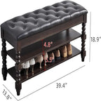 Banc de rangement pour chaussures rembourré avec couvercle relevable et étagère à 2 niveaux – Marron Rouge – 1-2 personnes