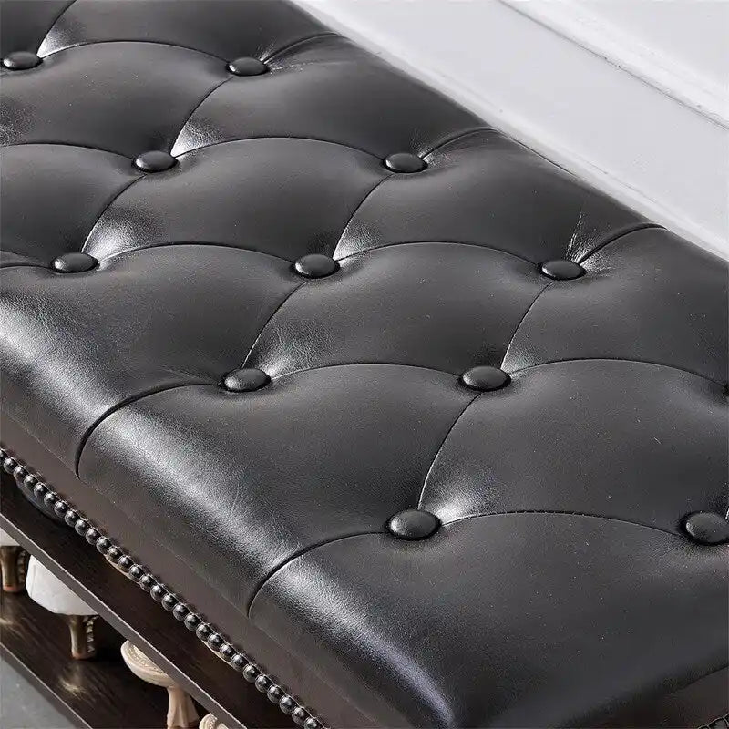 Banc de rangement pour chaussures rembourré avec couvercle relevable et étagère à 2 niveaux – Marron Rouge – 1-2 personnes