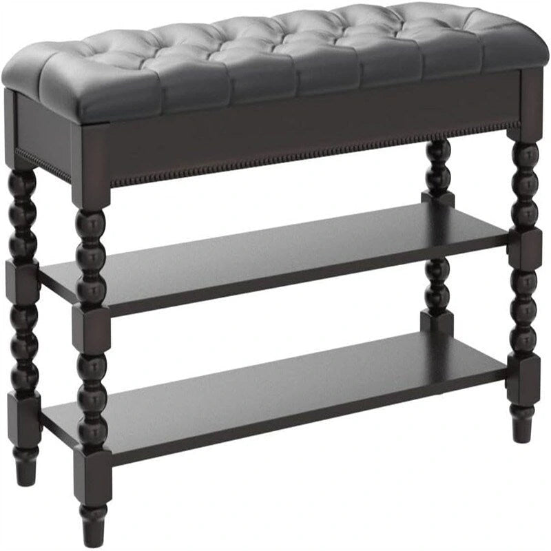 Banc de rangement pour chaussures rembourré avec couvercle relevable et étagère à 2 niveaux – Marron Rouge – 1-2 personnes
