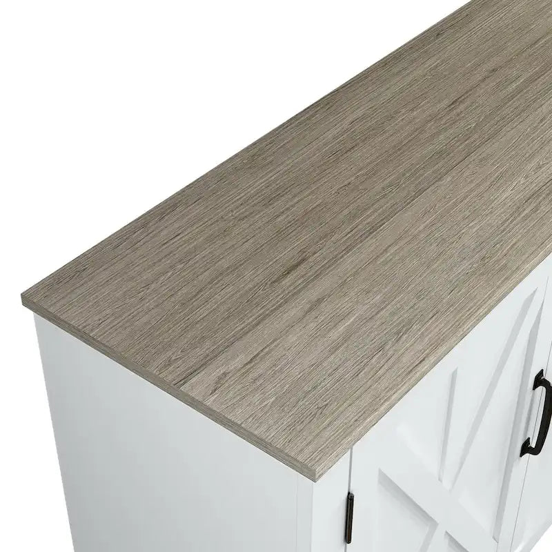 Meuble TV de ferme avec portes battantes et gestion des câbles – Blanc cassé / Marine / Gris – Convient aux téléviseurs jusqu'à 75"
