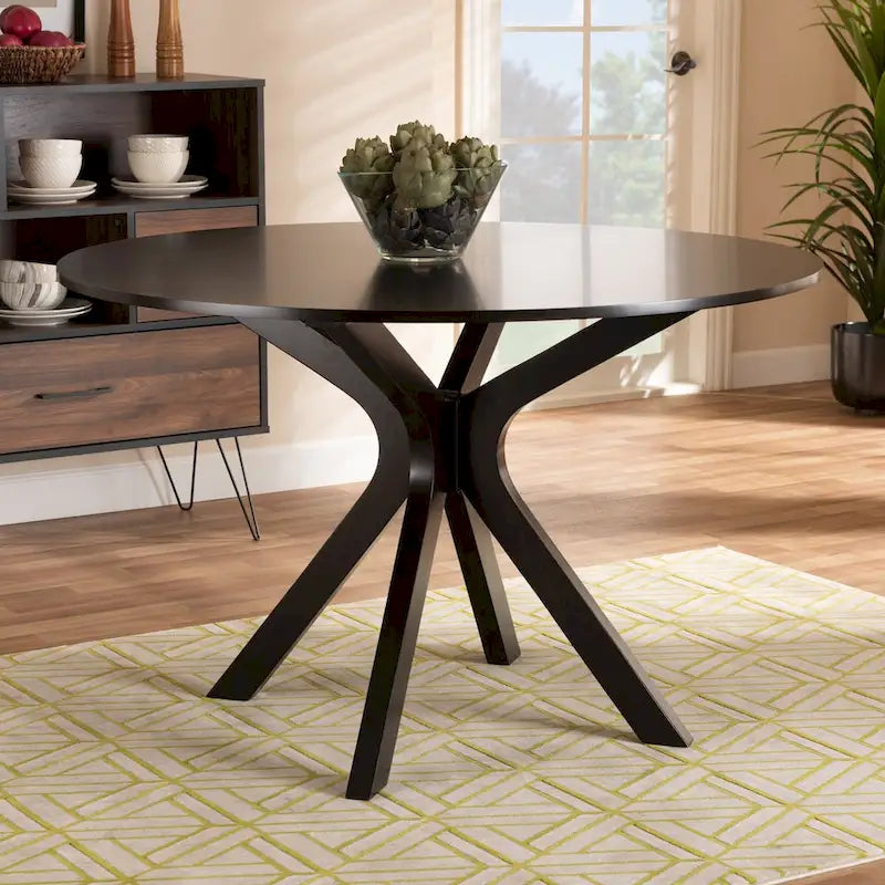 Table à manger ronde moderne avec pieds évasés – Marron foncé – 6 places