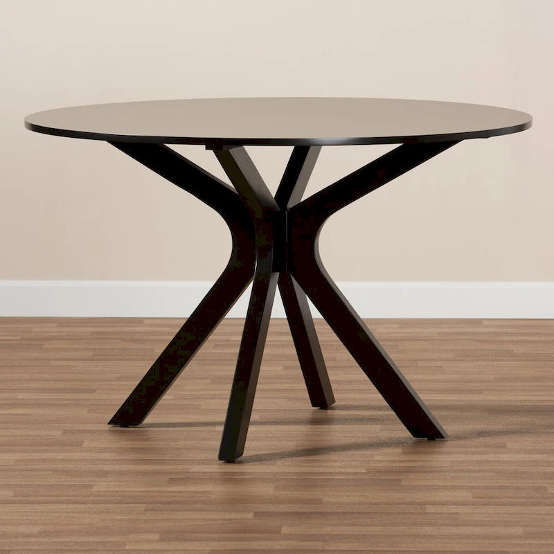 Table à manger ronde moderne avec pieds évasés – Marron foncé – 6 places