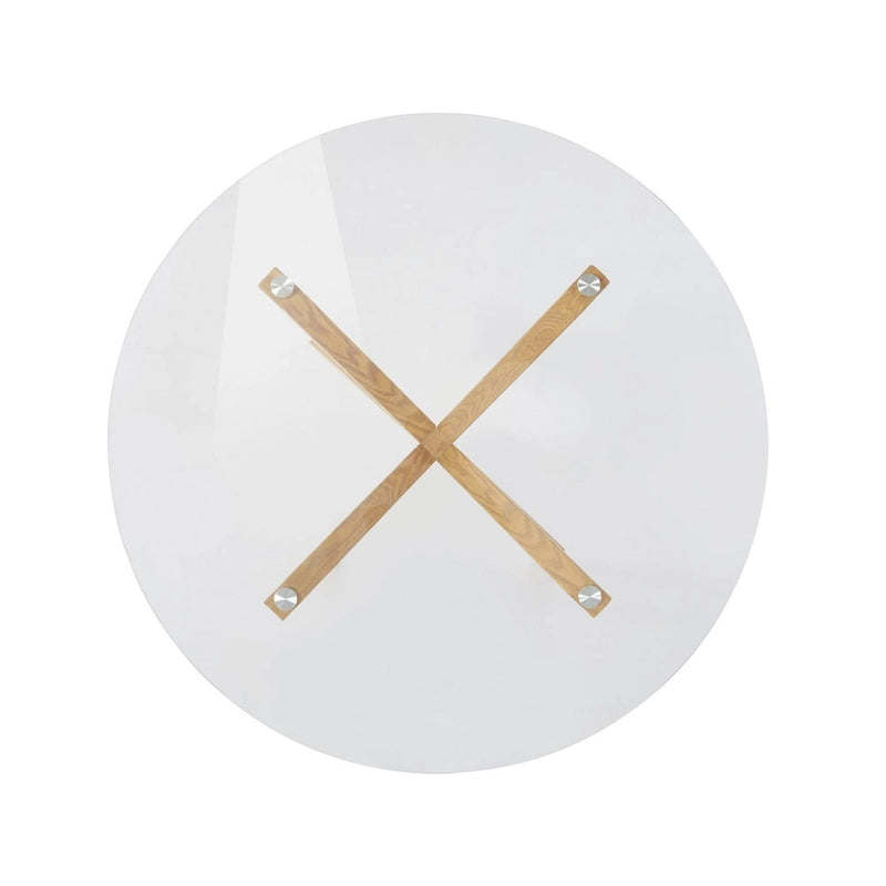 Table à manger ronde en verre avec pieds araignée en métal – Chêne – 4 places