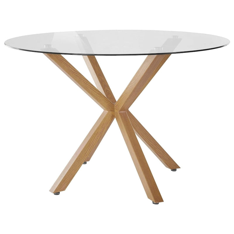 Table à manger ronde en verre avec pieds araignée en métal – Chêne – 4 places