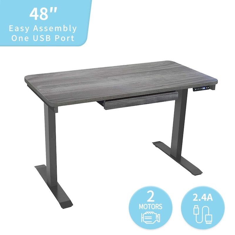 Electric Height-Adjustable Standing Desk with Drawer & USB Port – White / Graphite / Walnut / Black – 1-Person