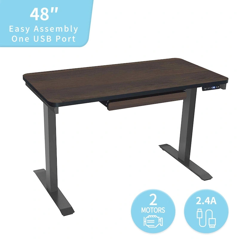 Electric Height-Adjustable Standing Desk with Drawer & USB Port – White / Graphite / Walnut / Black – 1-Person