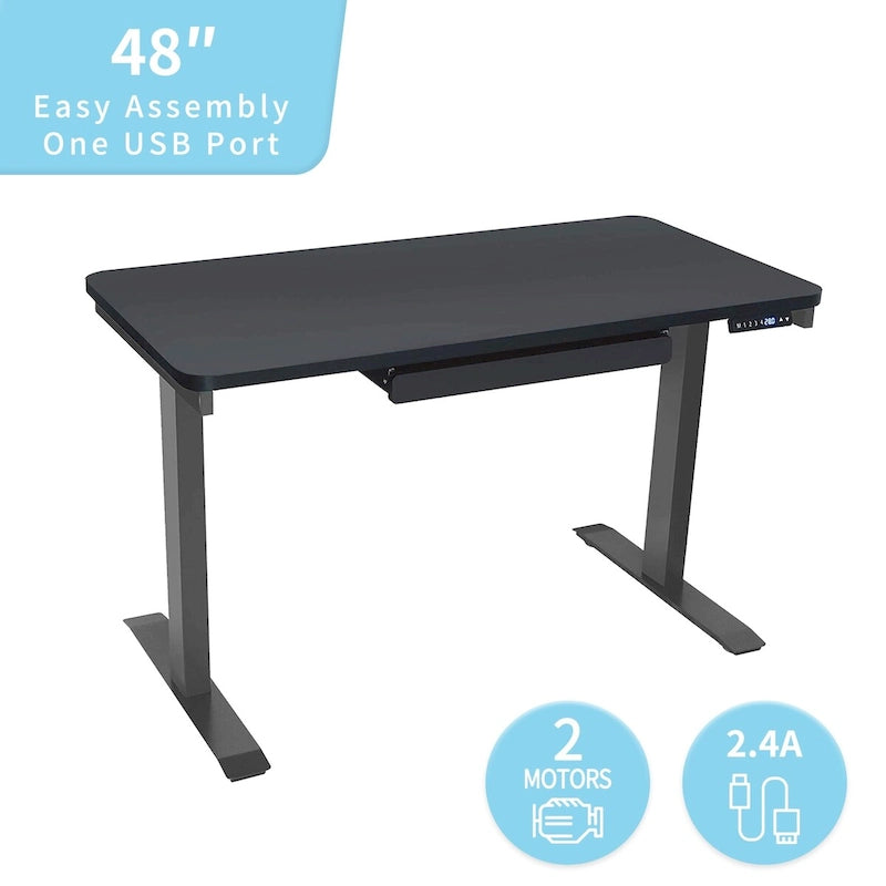Electric Height-Adjustable Standing Desk with Drawer & USB Port – White / Graphite / Walnut / Black – 1-Person