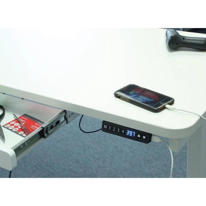 Bureau debout électrique réglable en hauteur avec tiroir et port USB – Blanc / Graphite / Noyer / Noir – 1 personne