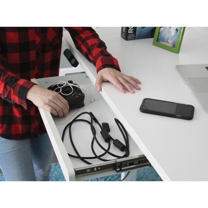 Bureau debout électrique réglable en hauteur avec tiroir et port USB – Blanc / Graphite / Noyer / Noir – 1 personne
