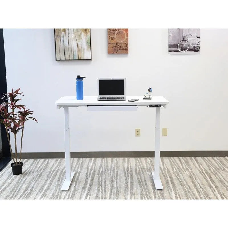 Bureau debout électrique réglable en hauteur avec tiroir et port USB – Blanc / Graphite / Noyer / Noir – 1 personne