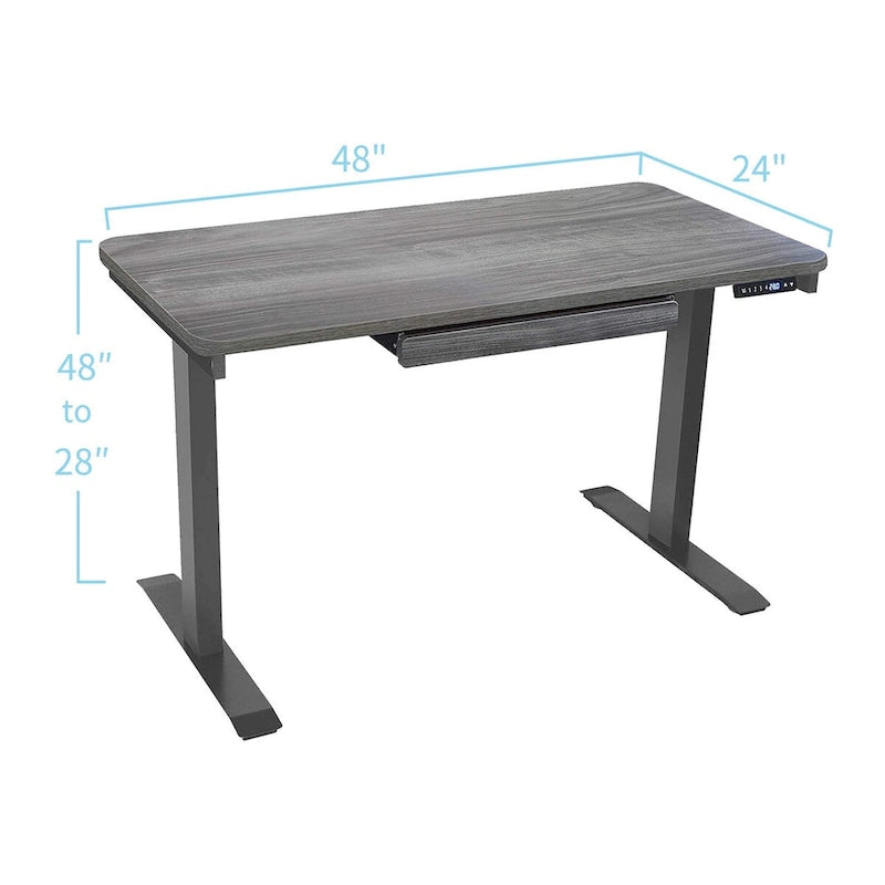 Bureau debout électrique réglable en hauteur avec tiroir et port USB – Blanc / Graphite / Noyer / Noir – 1 personne
