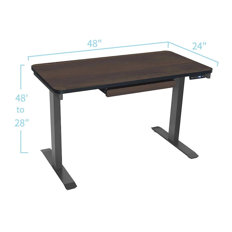 Bureau debout électrique réglable en hauteur avec tiroir et port USB – Blanc / Graphite / Noyer / Noir – 1 personne
