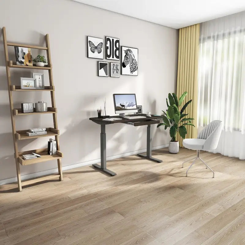 Bureau debout électrique réglable en hauteur avec tiroir et port USB – Blanc / Graphite / Noyer / Noir – 1 personne