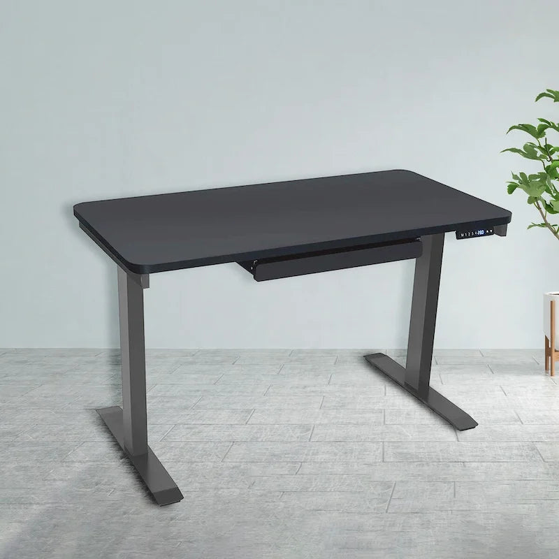 Bureau debout électrique réglable en hauteur avec tiroir et port USB – Blanc / Graphite / Noyer / Noir – 1 personne