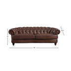 Canapé Chesterfield en cuir pleine fleur avec plumes et mousse à mémoire de forme – Marron caramel – 3 places