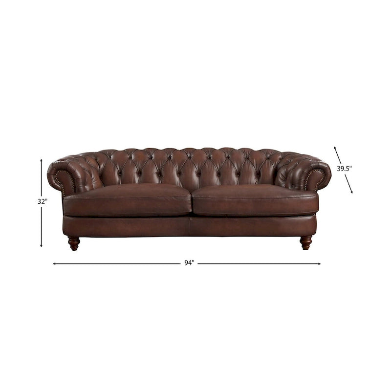 Chesterfield Top Grain Leather Sofa with Feather & Memory Foam – Caramel Brown – 3-Seater