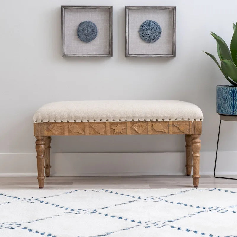 Banc d'entrée en forme de coquillage rembourré – Marron et beige / Bleu et blanc – 1 à 2 personnes