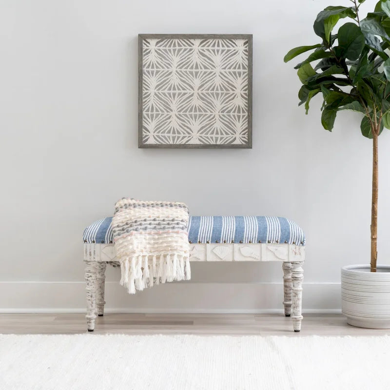 Banc d'entrée en forme de coquillage rembourré – Marron et beige / Bleu et blanc – 1 à 2 personnes
