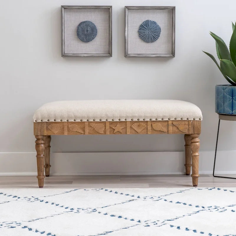 Banc d'entrée en forme de coquillage rembourré – Marron et beige / Bleu et blanc – 1 à 2 personnes