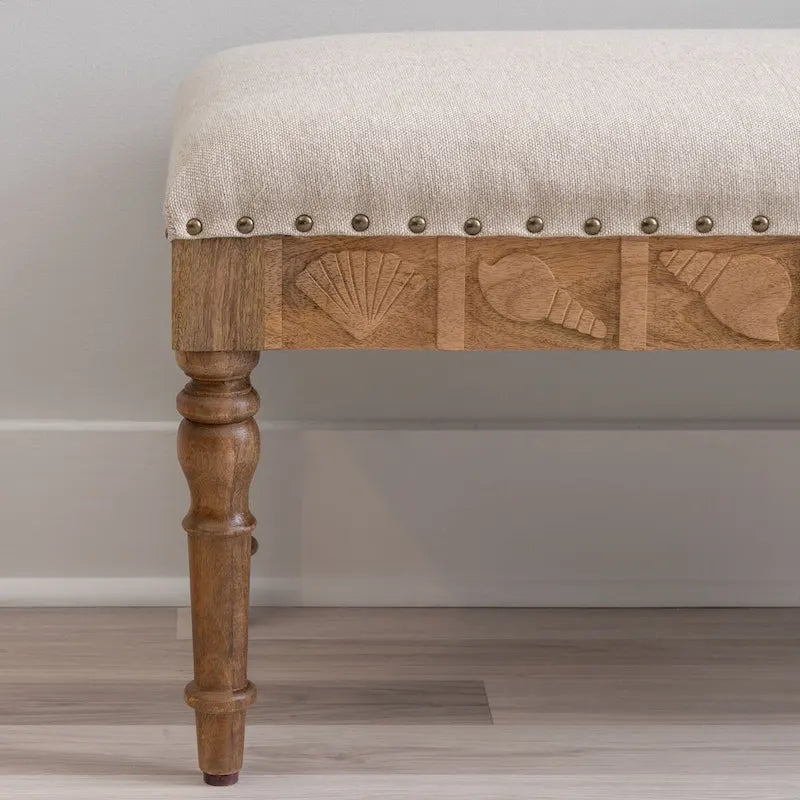 Banc d'entrée en forme de coquillage rembourré – Marron et beige / Bleu et blanc – 1 à 2 personnes