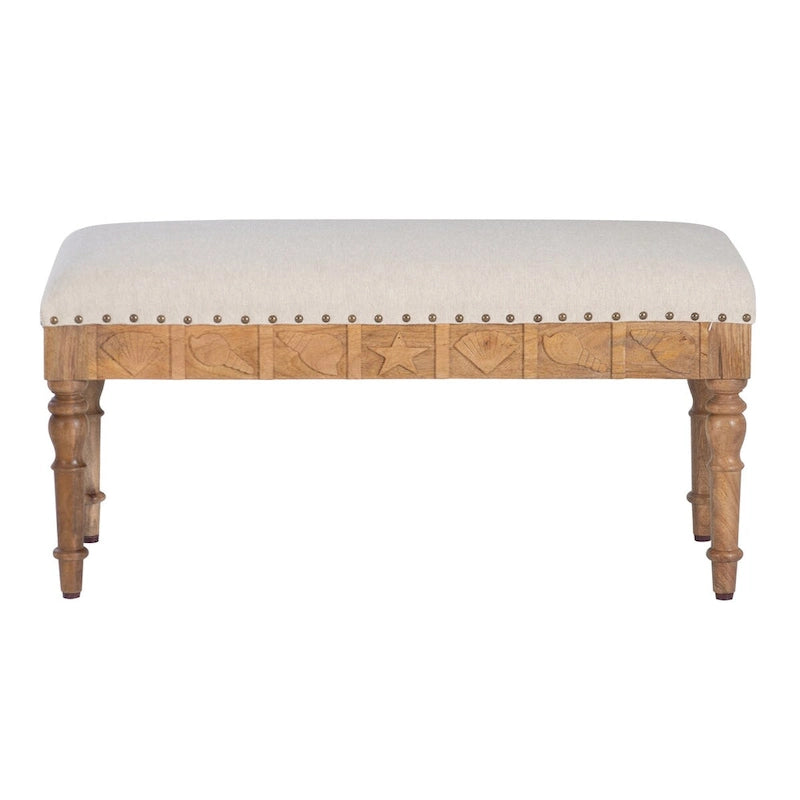 Banc d'entrée en forme de coquillage rembourré – Marron et beige / Bleu et blanc – 1 à 2 personnes