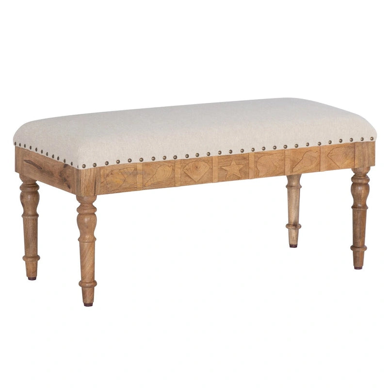 Banc d'entrée en forme de coquillage rembourré – Marron et beige / Bleu et blanc – 1 à 2 personnes
