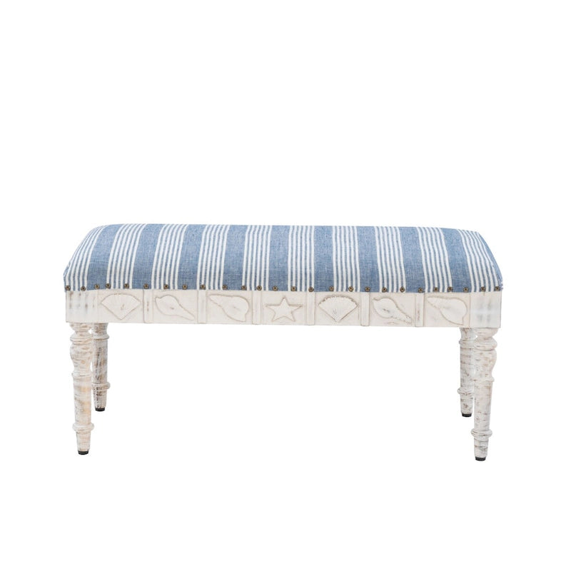 Banc d'entrée en forme de coquillage rembourré – Marron et beige / Bleu et blanc – 1 à 2 personnes
