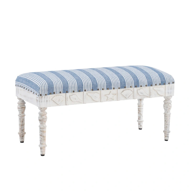 Banc d'entrée en forme de coquillage rembourré – Marron et beige / Bleu et blanc – 1 à 2 personnes