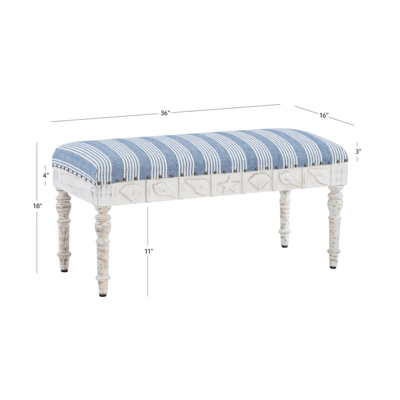 Banc d'entrée en forme de coquillage rembourré – Marron et beige / Bleu et blanc – 1 à 2 personnes