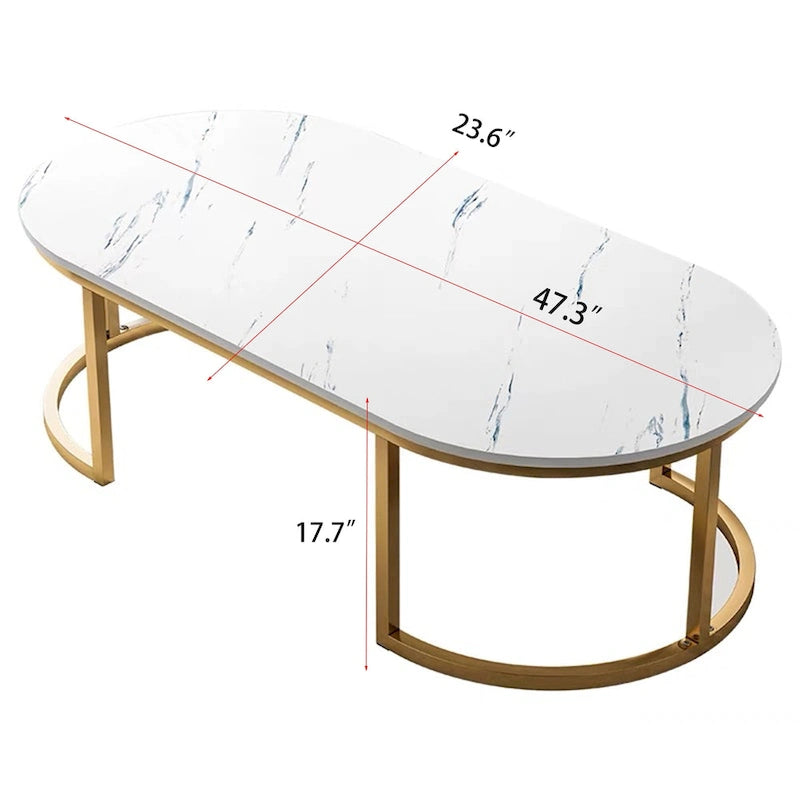 Oval Wood Coffee Table – White & Gold – Living Room