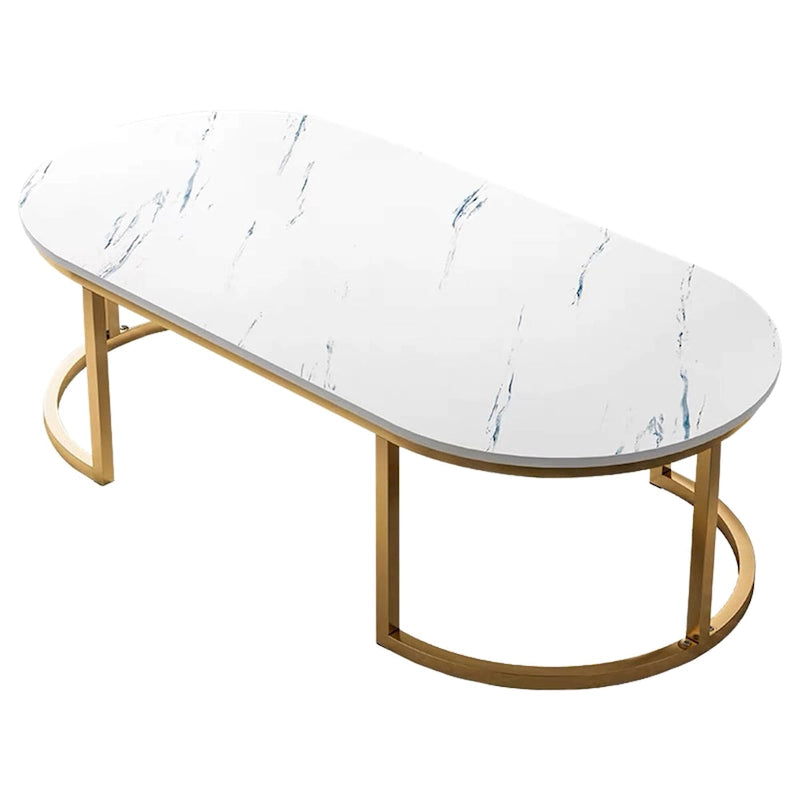 Oval Wood Coffee Table – White & Gold – Living Room