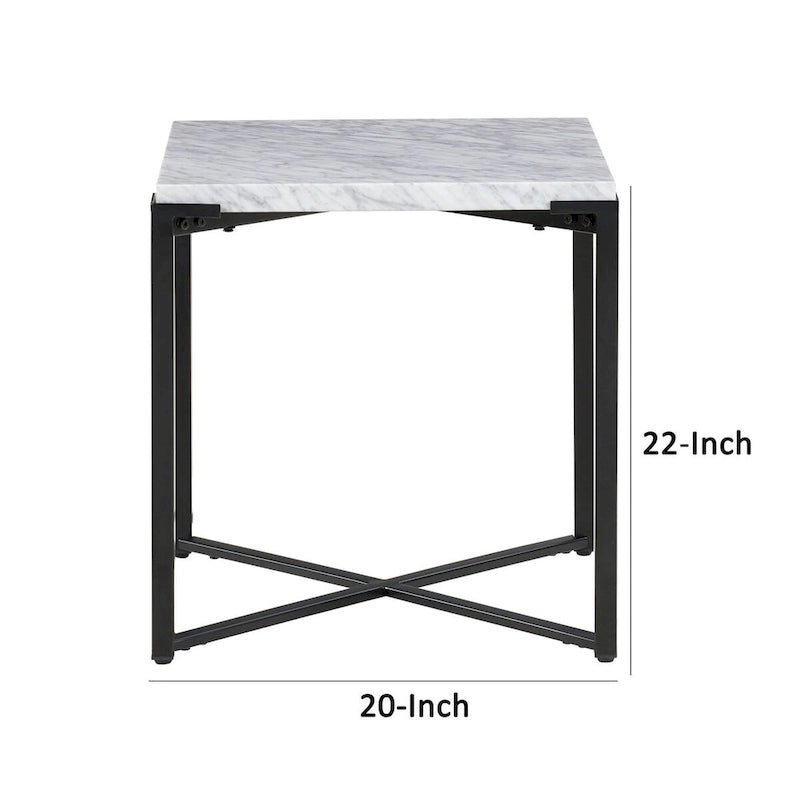 Table d'appoint moderne avec plateau en marbre de Carrare et cadre en acier – Gris