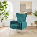 Fauteuil d'appoint capitonné en velours avec pieds en métal doré – Bleu paon / Gris / Blanc – 1 place
