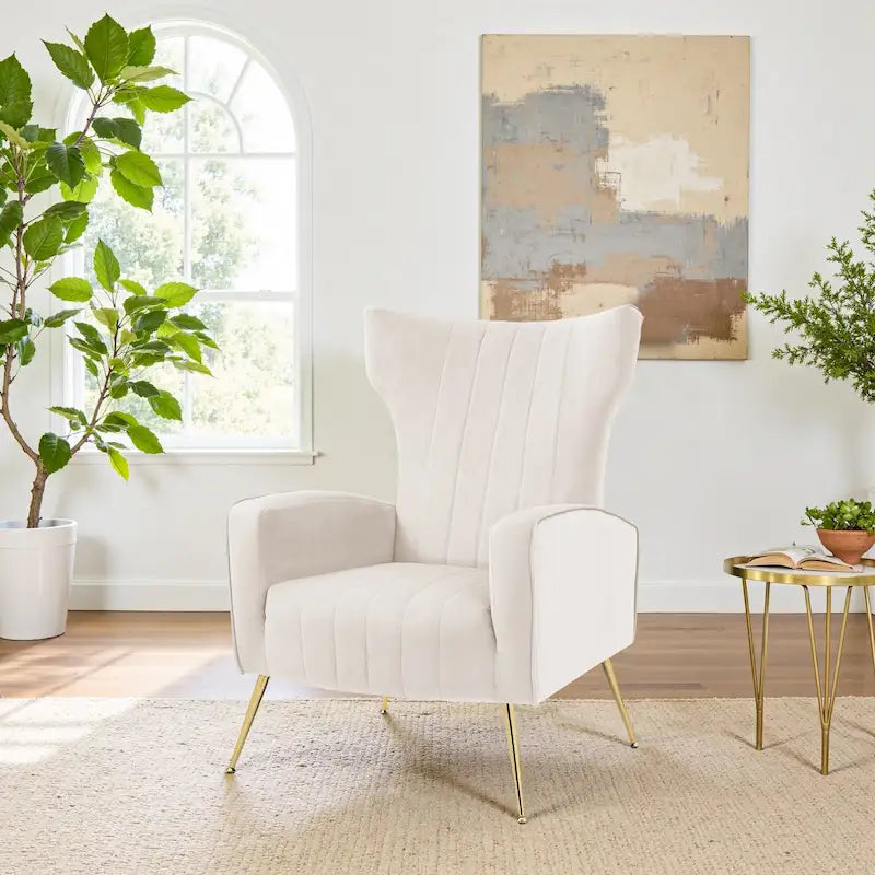 Fauteuil d'appoint capitonné en velours avec pieds en métal doré – Bleu paon / Gris / Blanc – 1 place