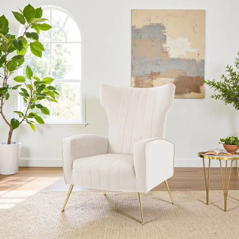 Fauteuil d'appoint capitonné en velours avec pieds en métal doré – Bleu paon / Gris / Blanc – 1 place